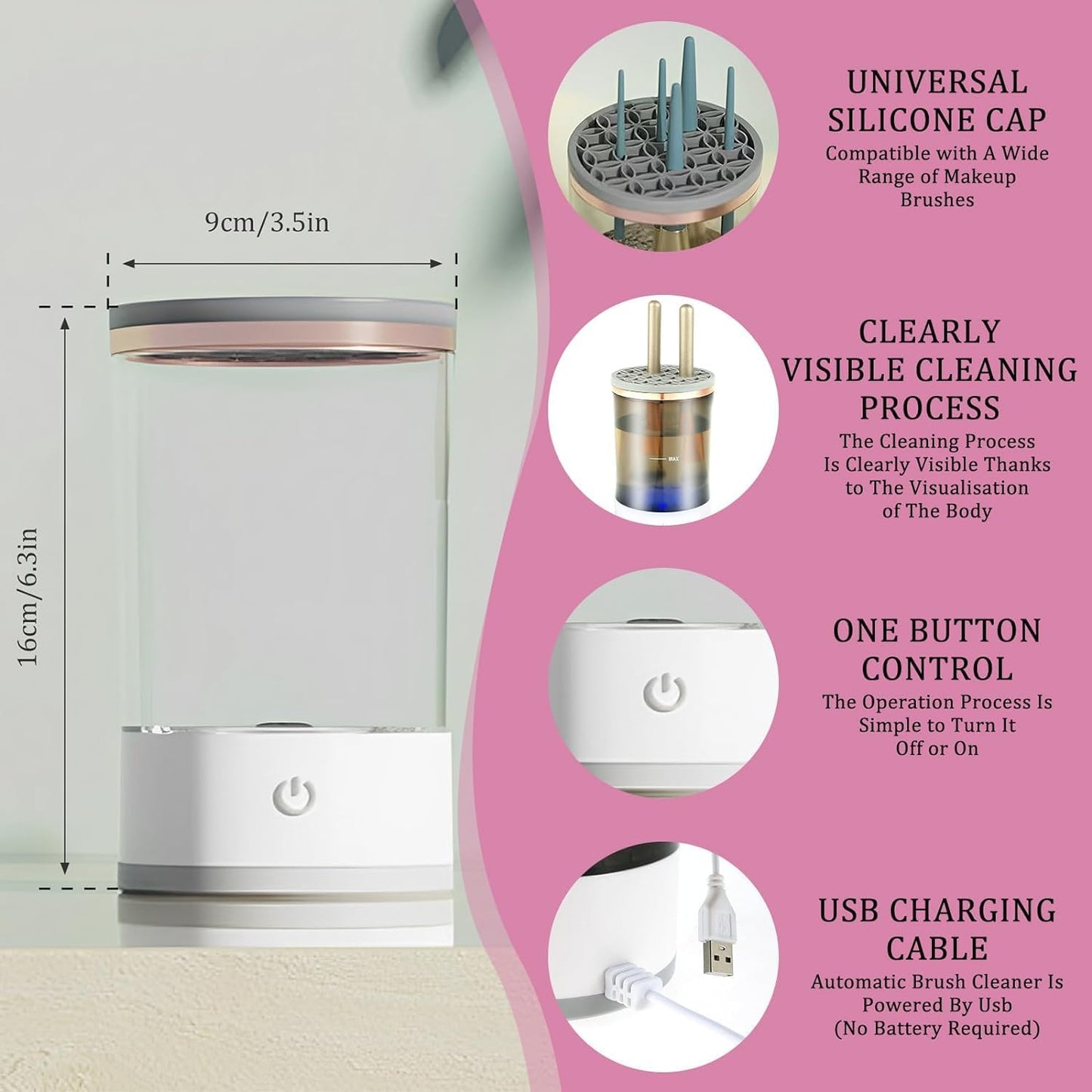 Electric Makeup Brush Cleaner Machine, USB Makeup Brush Cleaner, Cosmetic Brush Cleaner, Automatic Spinning Makeup Brush Cleaner Fit for All Size Makeup Brush