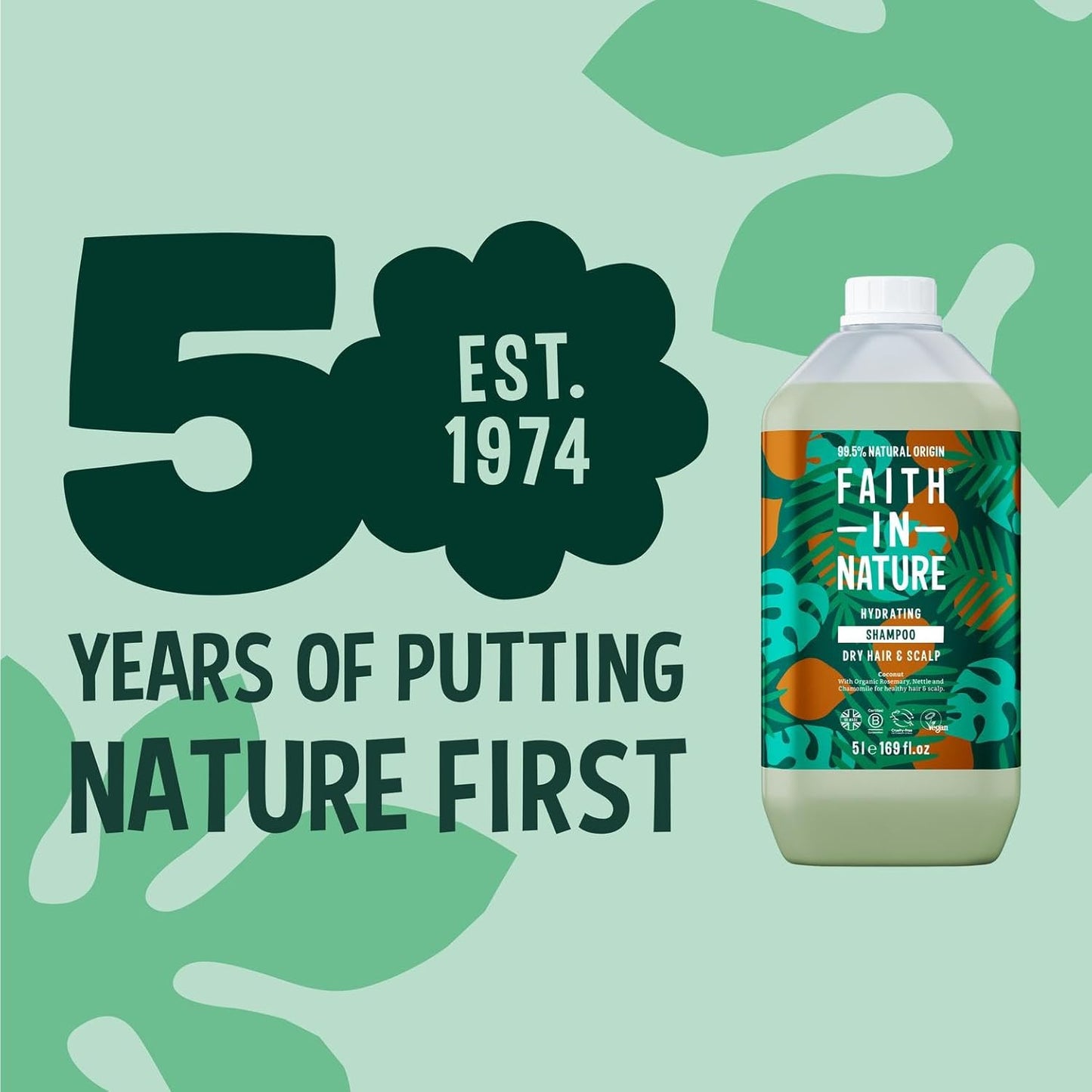 Organic Coconut Shampoo, Hydrating for Dry Hair & Scalp, Vegan & Cruelty Free, No SLS, Silcones or Parabens, 5L Refill Pack