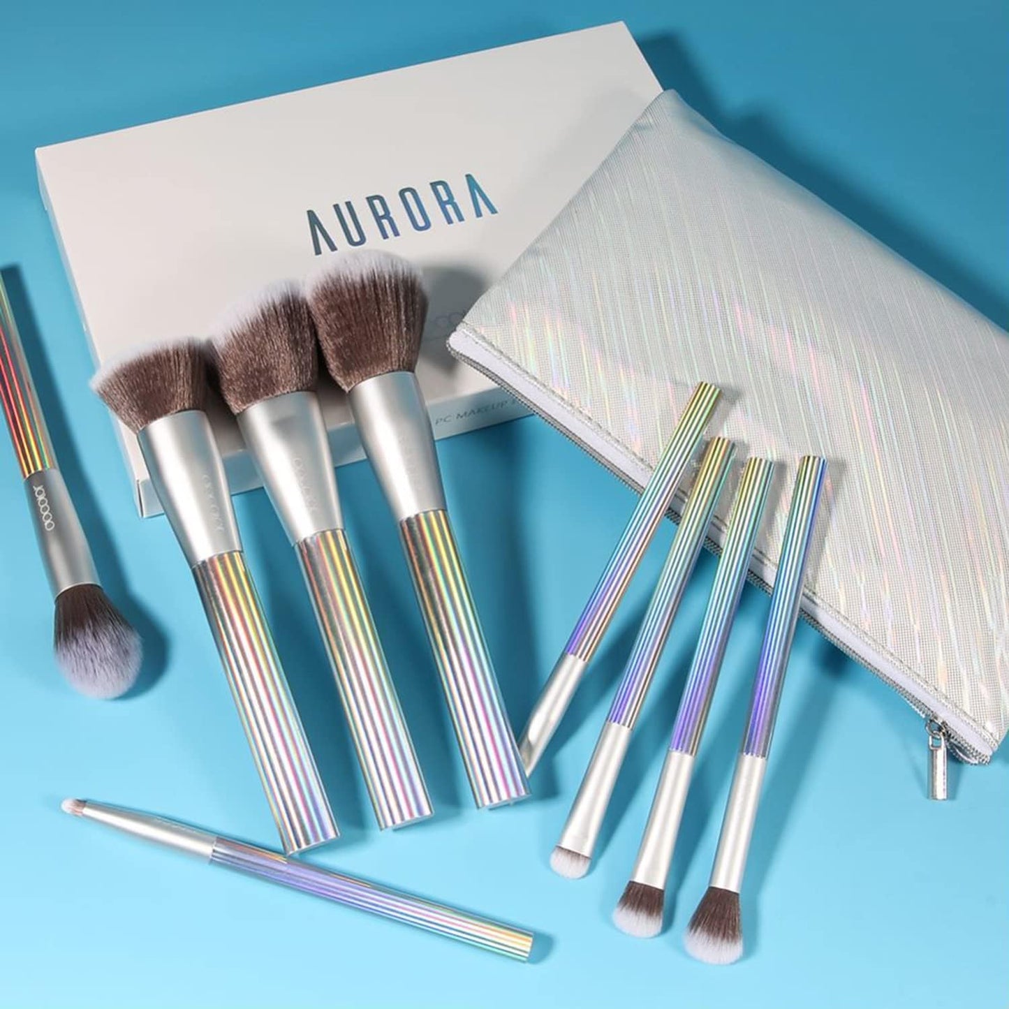 Makeup Brushes  9 Pcs AURORA Makeup Brush Set with Gift Bag Premium Gift Synthetic Kabuki Foundation Blending Face Powder Blush Concealers Eyeshadow Make up Brushes