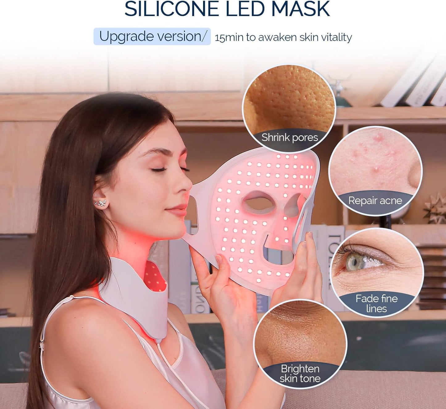 LED Face Light Therapy Mask with Remote Control, Red Light Therapy Mask for Face & Neck. Soft Silicone Beauty Device for Rejuvenation Skin Tightening Anti-Aging