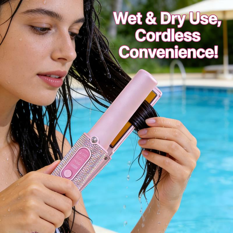 Salon Rhinestone Decor Cordless Straightener, Comfortdurable Hair Styling Tool for Home & Travel,Durable Hair Straightener for Christmas Giftstocking Fillers, Winter & New Yeargift, Thanksgiving Gifts，410°F，Imagine at School，Girlaccessories Salon Salon