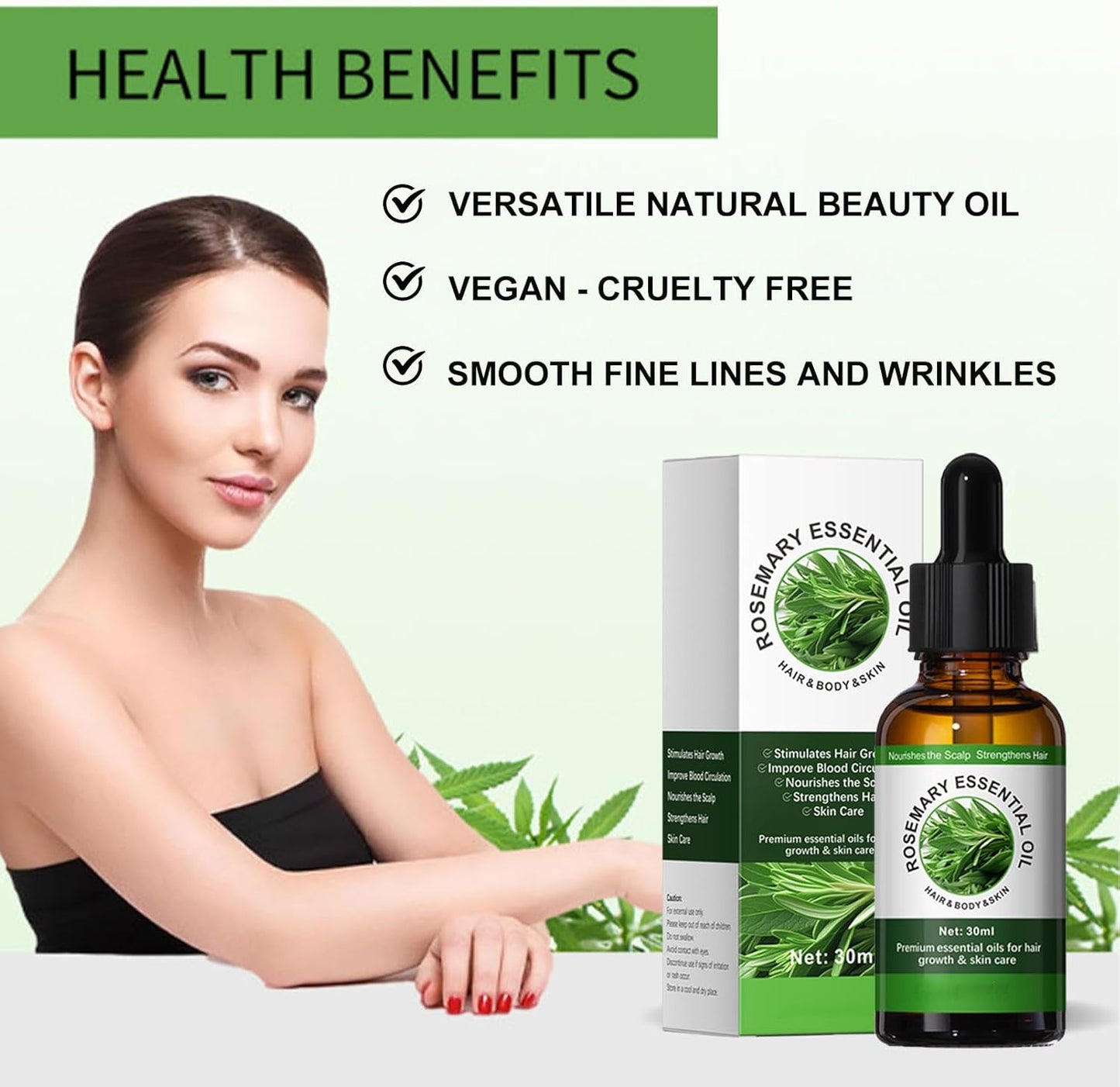 Rosemary Essential Oil - Massage Oil - Body Oil for Skincare, Massage, Bathing - Nourishes Skin and Repairs Split Ends Hair - Non-Sticky,Fast-Absorbing