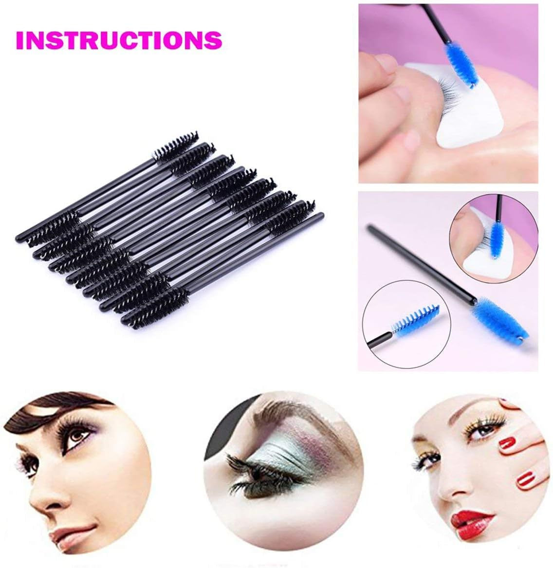 50 PCS Disposable Eyelash Brushes Mascara Wands Eye Lash Eyebrow Applicator Cosmetic Makeup Brush Tool Kits (Black)