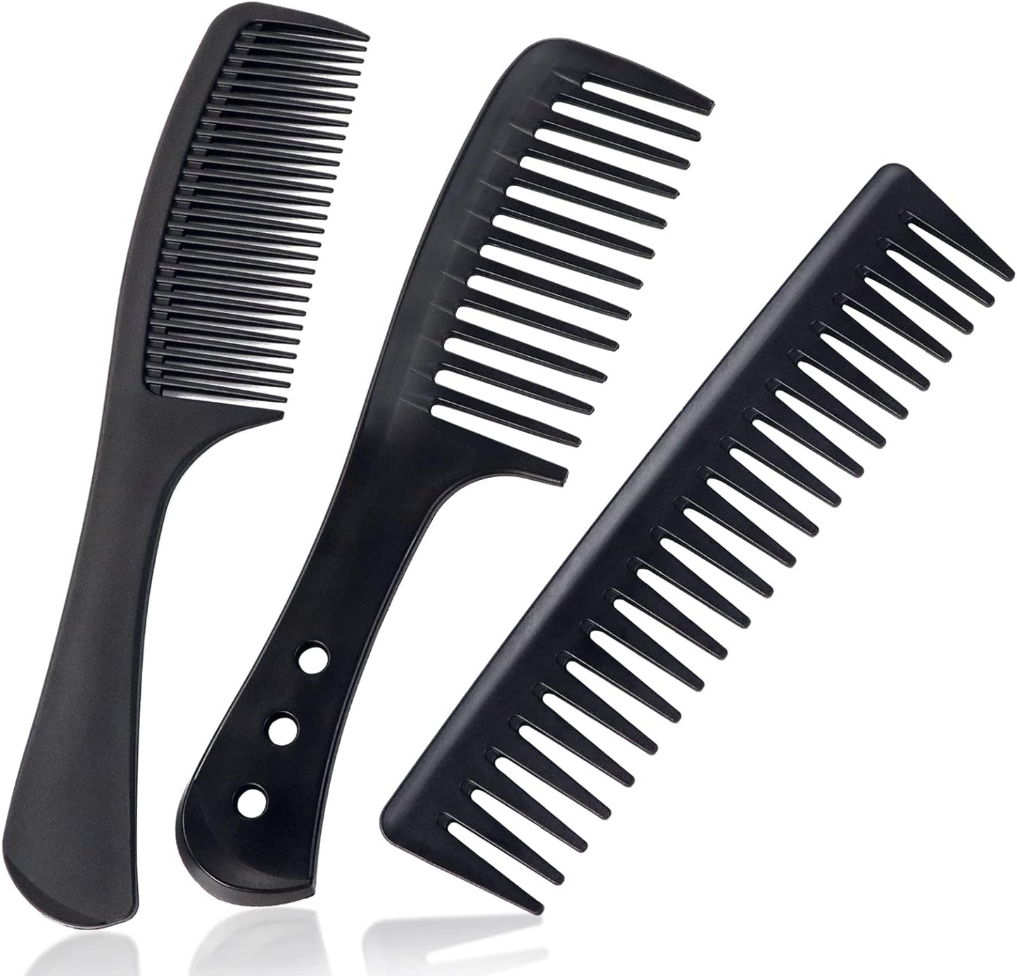 3 Pc Wide Tooth Carbon Fiber Heat Resistant Anti-Static Comb Set for Most Hair Types