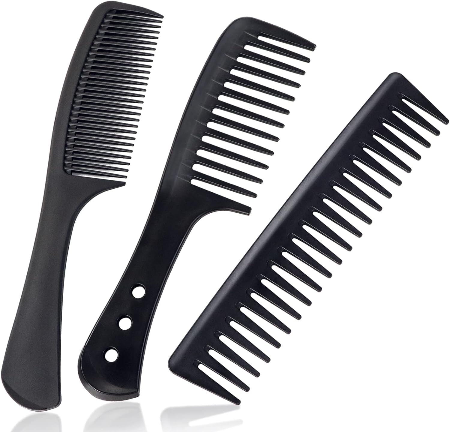 3 Pc Wide Tooth Carbon Fiber Heat Resistant Anti-Static Comb Set for Most Hair Types