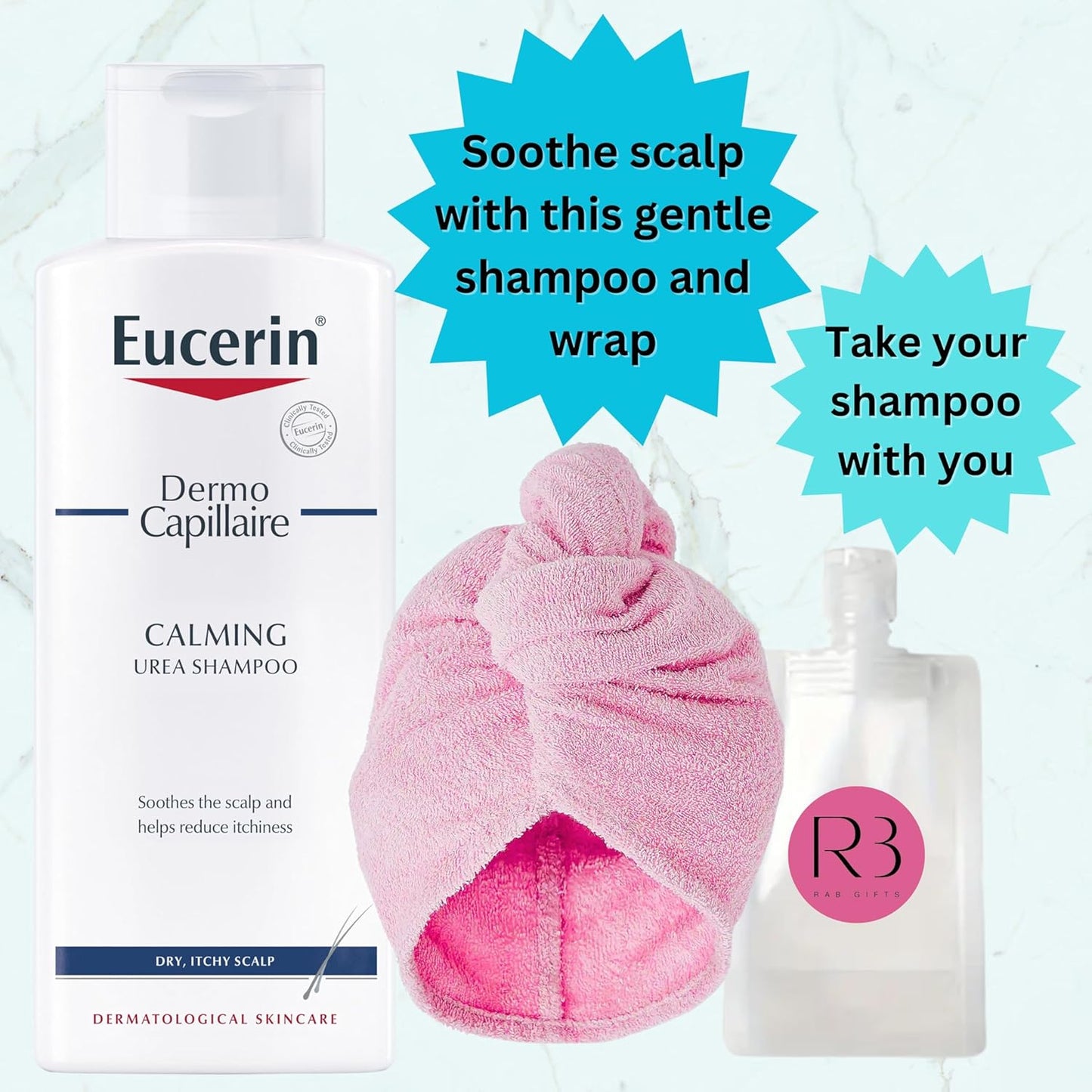 Shampoo for Itchy Scalp Bundle with Eucerin Urea Shampoo 250Ml and  Hair Wrap and Travel Bottle