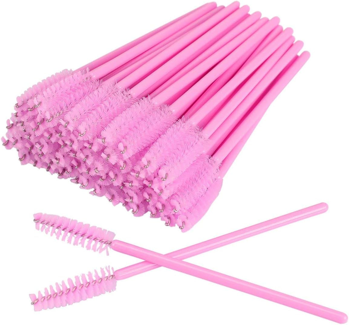 50 PCS Disposable Eyelash Brushes Mascara Wands Eye Lash Eyebrow Applicator Cosmetic Makeup Brush Tool Kits (Pink)