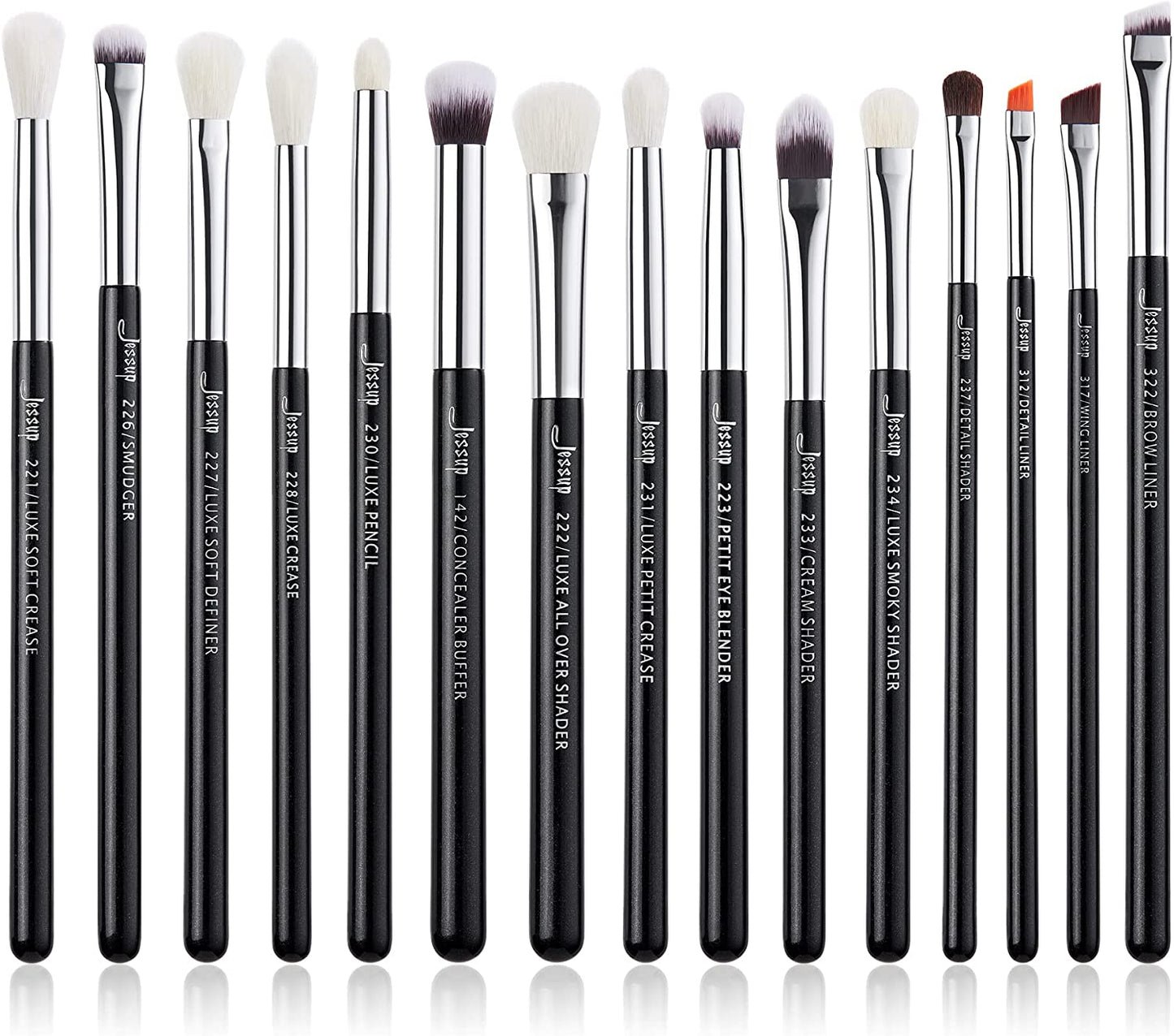 Eye Brushes 15Pcs Professional Makeup Brushes Make up Brush Set Cosmetics Tools Eye Liner Shader Wood Handle Natural-Synthetic Hair Black/Silver T177