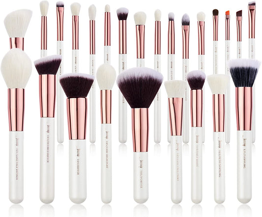 Brand 25Pcs Professional Makeup Brush Set Beauty Cosmetic Foundation Powder Blush Eyeshadow Blending Highlighter Natural-Synthetic Hair Brushes (Pearl White/Rose Gold) T215