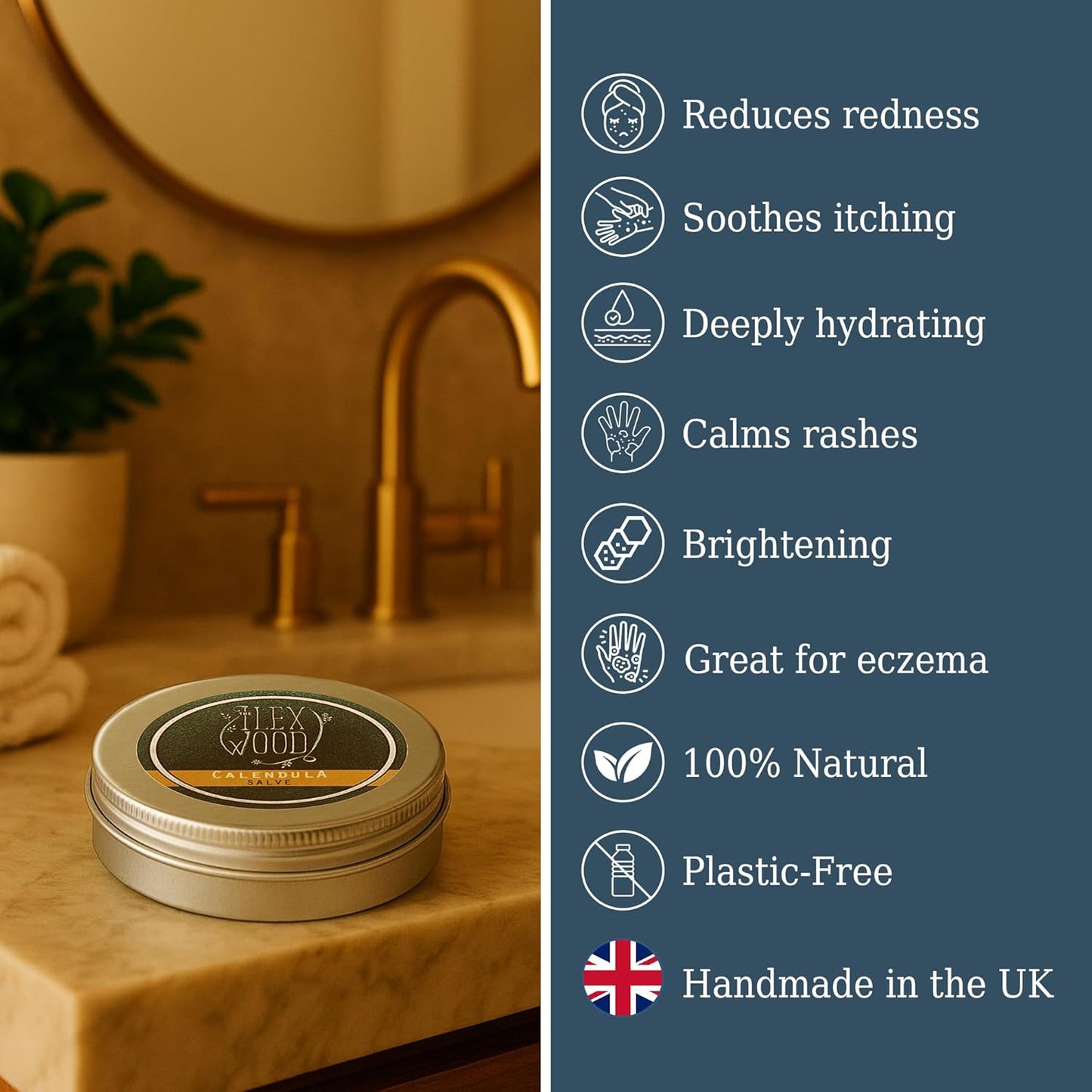 - All-Natural Skin Balm - Calendula Salve - Soothes Rashes, Itching, Dry Skin, Eczema, Cruelty Free, Plastic Free, Handmade in the UK - 100Ml