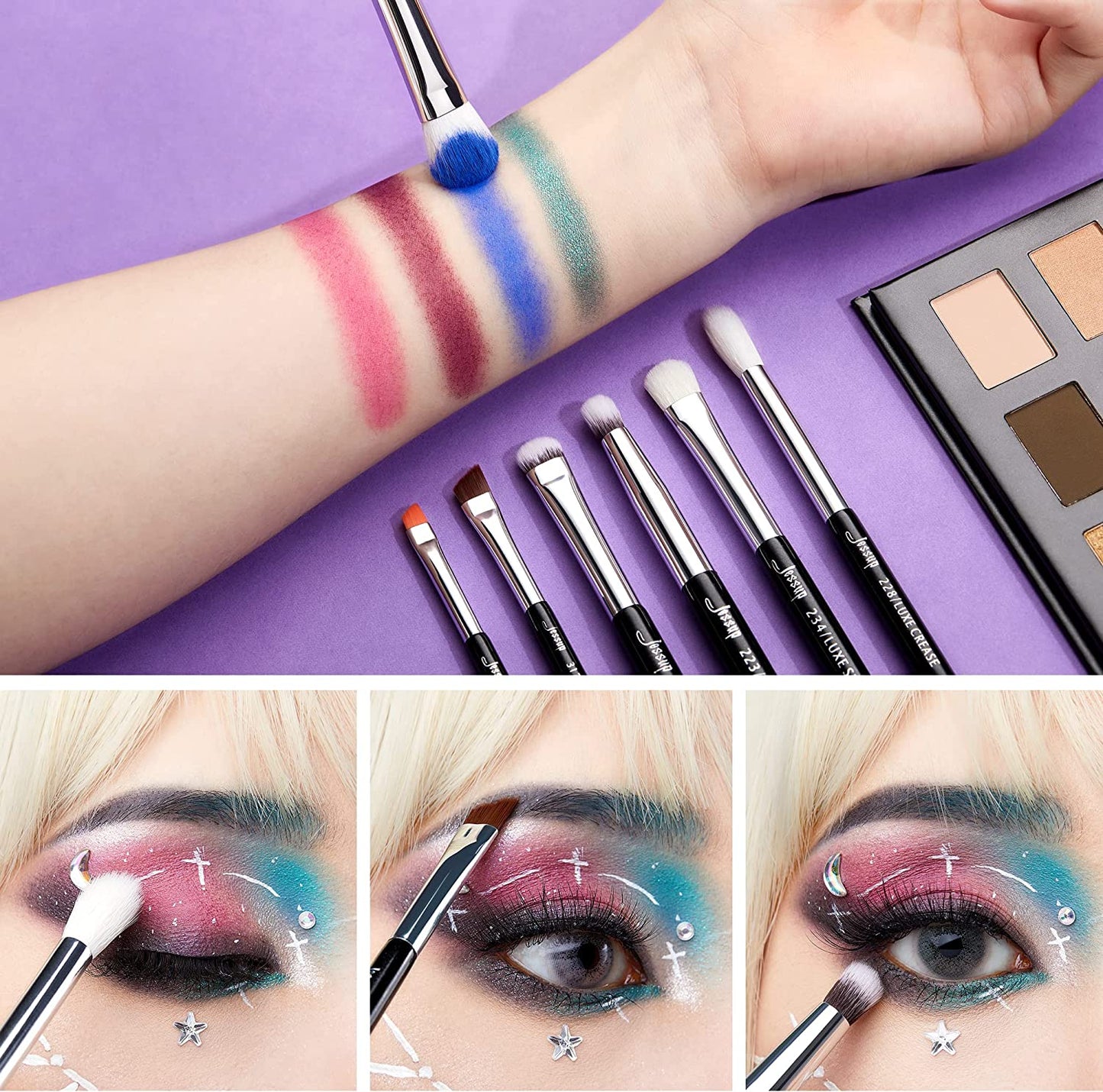 Eye Brushes 15Pcs Professional Makeup Brushes Make up Brush Set Cosmetics Tools Eye Liner Shader Wood Handle Natural-Synthetic Hair Black/Silver T177