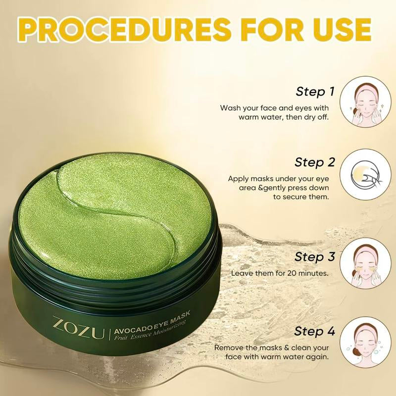 Avocado Eye Mask 60Piece Eyebrightening Patch Is Suitable for Dark Circles Andpuffiness,Moisturizing&Nourishing Eye Carefacial Mask,Relieving Stress Andimproving Dry Eyeskin Collagen Eye Patches Soothing Avocado Eye Mask Hydrating Avocado Eye Masks