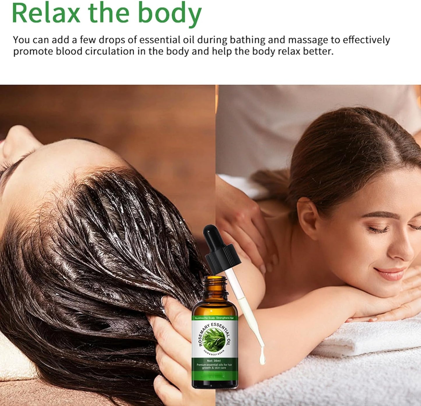 Rosemary Essential Oil - Massage Oil - Body Oil for Skincare, Massage, Bathing - Nourishes Skin and Repairs Split Ends Hair - Non-Sticky,Fast-Absorbing