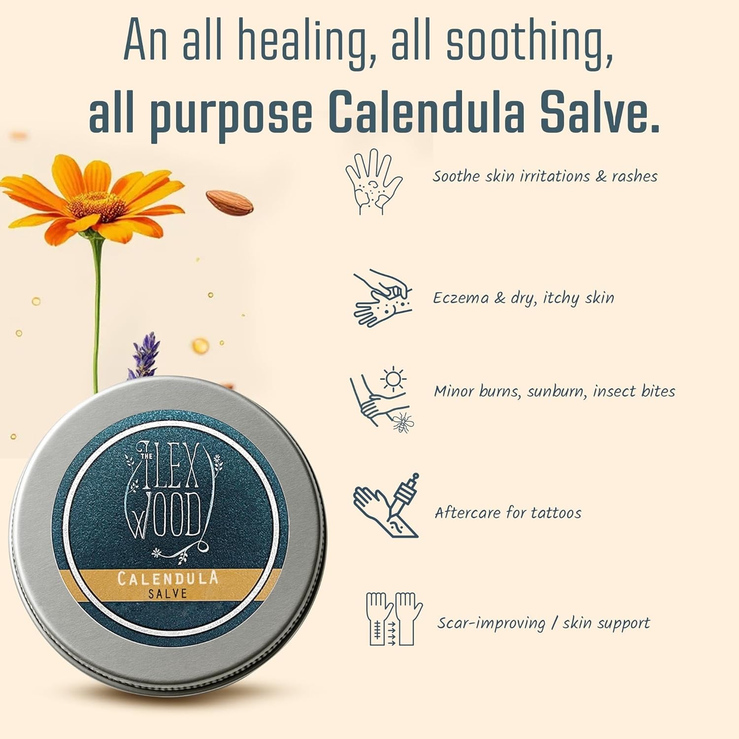- All-Natural Skin Balm - Calendula Salve - Soothes Rashes, Itching, Dry Skin, Eczema, Cruelty Free, Plastic Free, Handmade in the UK - 100Ml