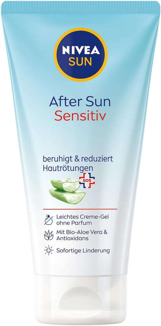 NIVEA SUN after Sun Sensitive SOS Cream Gel (175 Ml), Cooling after Sun Gel with Skin Soothing Effect, Skin Gel with Organic Aloe Vera and Antioxidants, for Sensitive Skin