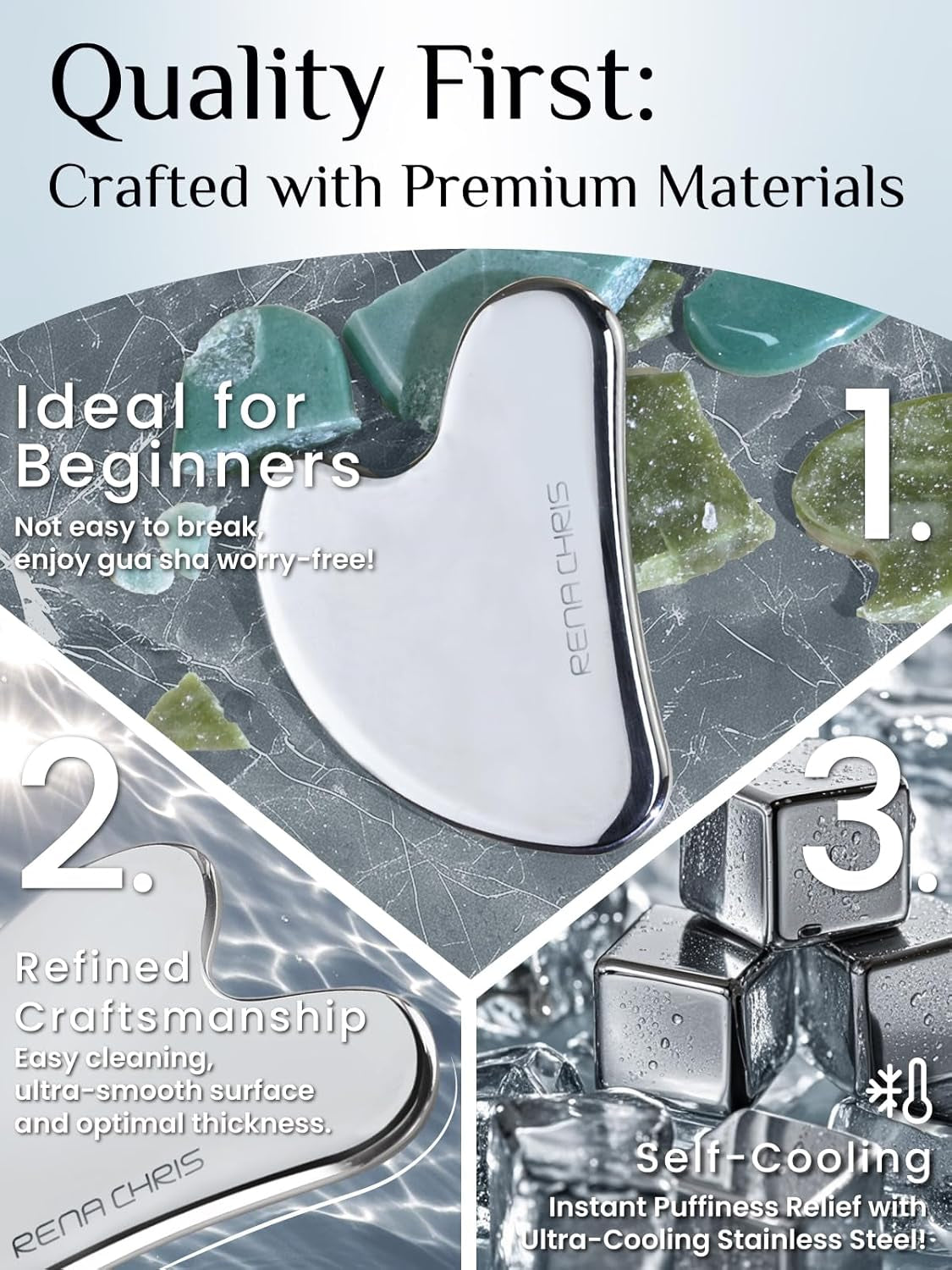 Gua Sha Facial Tools, Stainless Steel Gua Sha Stone, Face Guasha Tool for Jawline Sculpting and Puffiness Reducing, Guasha Massage Tool, Skin Care Gift - Silver