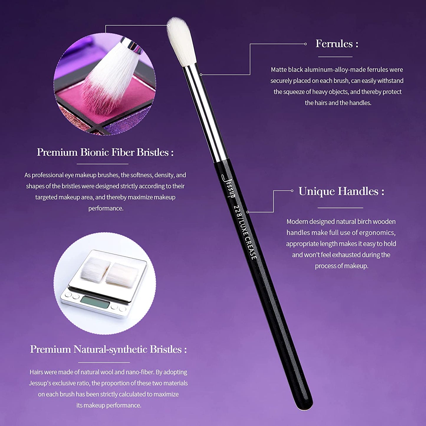 Eye Brushes 15Pcs Professional Makeup Brushes Make up Brush Set Cosmetics Tools Eye Liner Shader Wood Handle Natural-Synthetic Hair Black/Silver T177