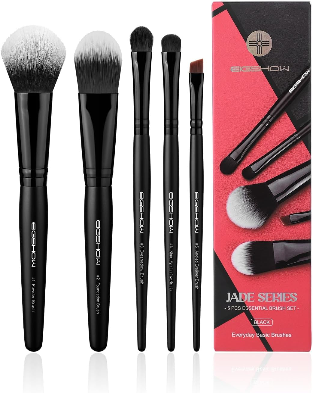 5 Pcs Makeup Brush Set, Essential Basic Makeup Brushes, Powder, Foundation, Shadow, Eyeliner Brush for Daily Makeup Look(Black)