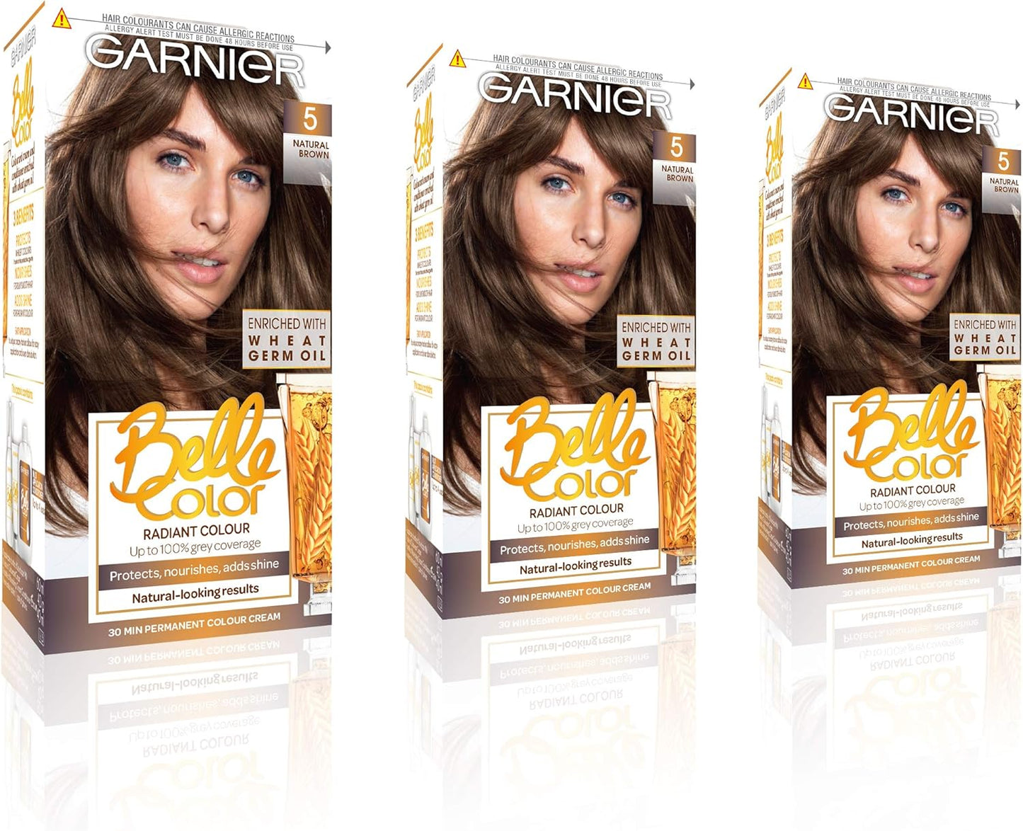 Belle Color Brown Hair Dye Permanent, Natural Looking Hair Colour, up to 100% Grey Coverage - 5 Natural Brown Pack of 3