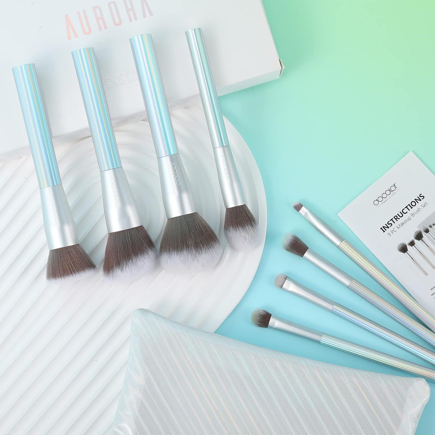 Makeup Brushes  9 Pcs AURORA Makeup Brush Set with Gift Bag Premium Gift Synthetic Kabuki Foundation Blending Face Powder Blush Concealers Eyeshadow Make up Brushes