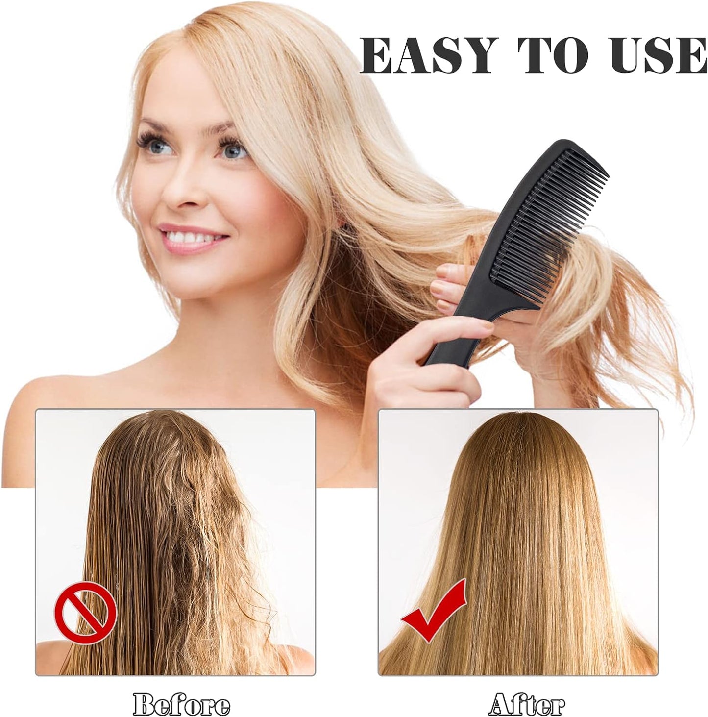 3 Pc Wide Tooth Carbon Fiber Heat Resistant Anti-Static Comb Set for Most Hair Types