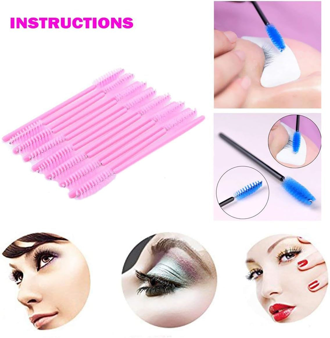 50 PCS Disposable Eyelash Brushes Mascara Wands Eye Lash Eyebrow Applicator Cosmetic Makeup Brush Tool Kits (Pink)